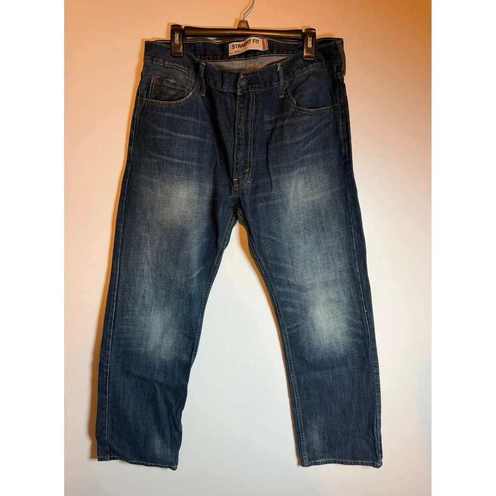 Levis 505 Mens Straight Fit Jeans Blue Denim 36x30 Medium Wash Cotton